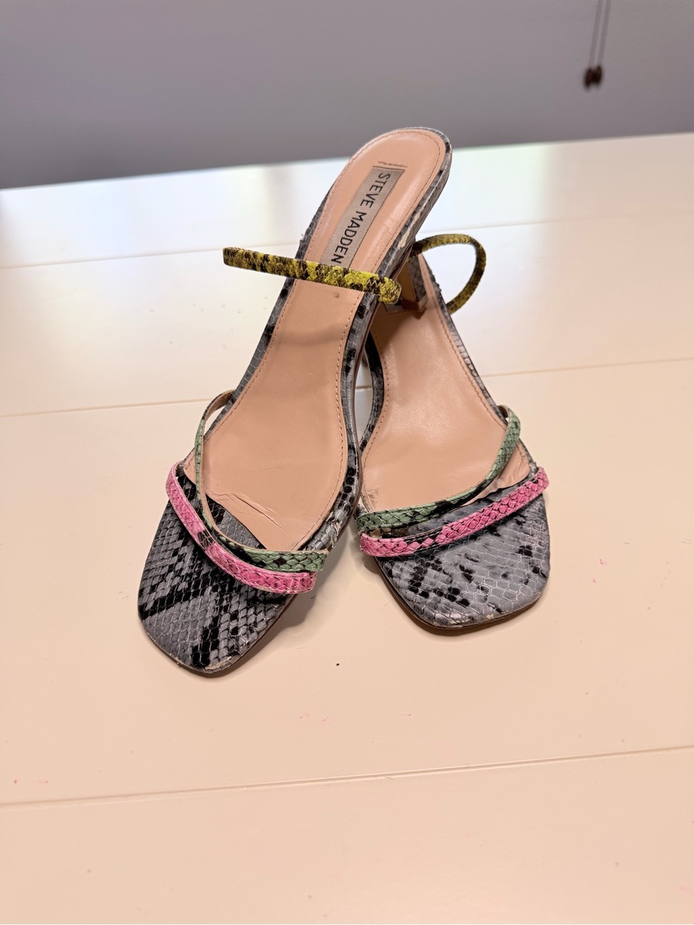 Steve Madden Multicolor Snakeskin Strap Mules - Pink, Green, Yellow!